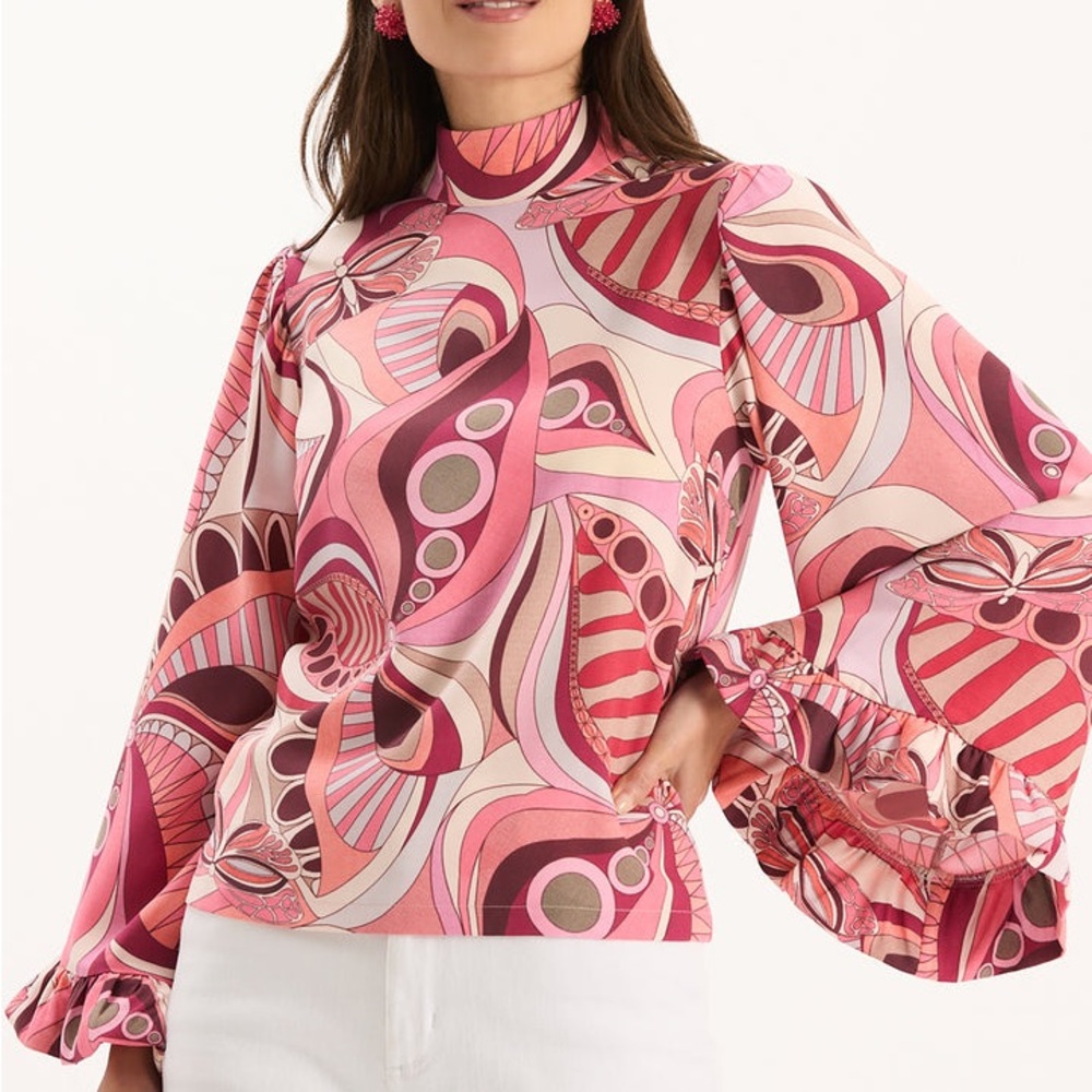 Tyler Boe Pink and Red Patterned Blouse new with tags